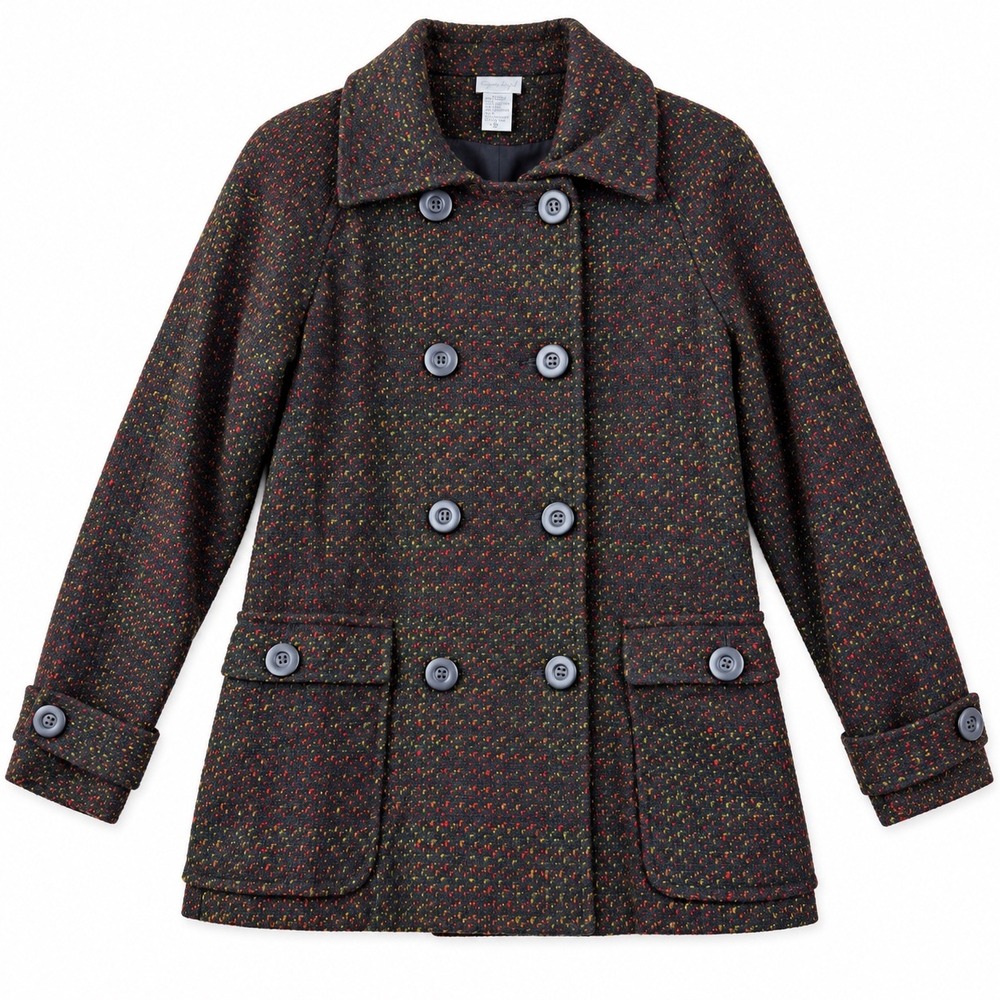 Spiegel Pea Coat Women 10 Black Multicolor Tweed Dark Academia Double Breasted